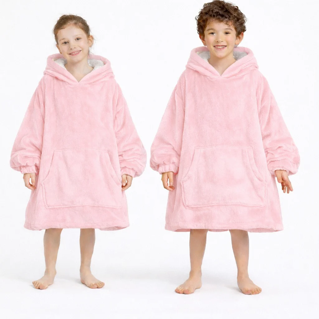 pink Wearable Sherpa Blanket Hoodie oversize for Kids & Adults | OLM Toys - Image 5